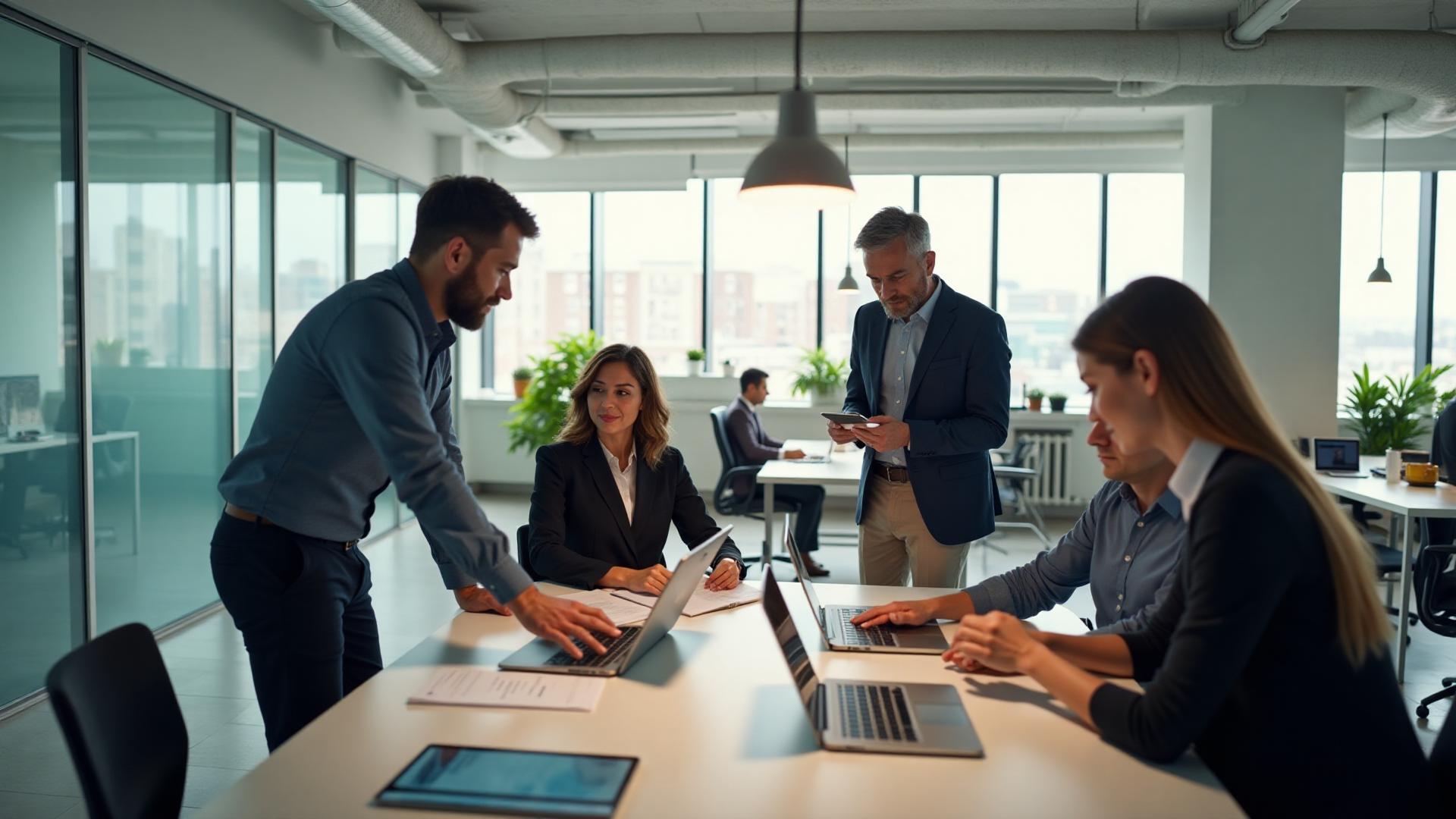 Équipe de courtage en collaboration sur un projet de digitalisation