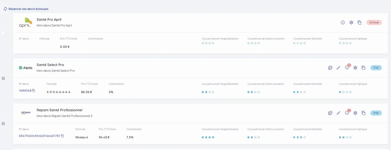 Marketplace assurance : interface de comparaison de devis multi-assureurs en temps réel
