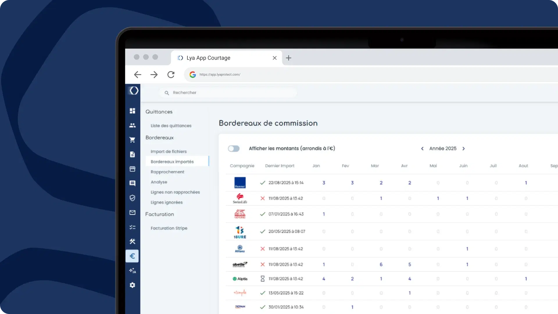 Dashboard gestion commissions attendues - Suivi CA prévisionnel par période