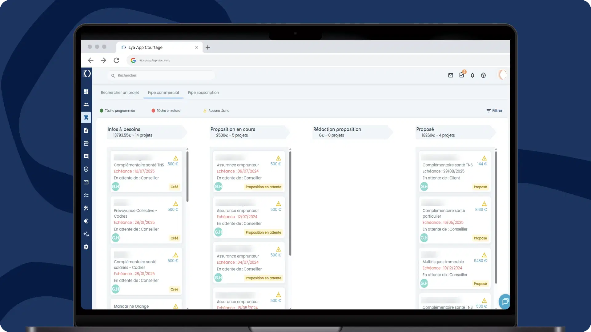 Organisation activité CRM courtier - Pipeline commercial et gestion des tâches pour automatiser productivité cabinet assurance