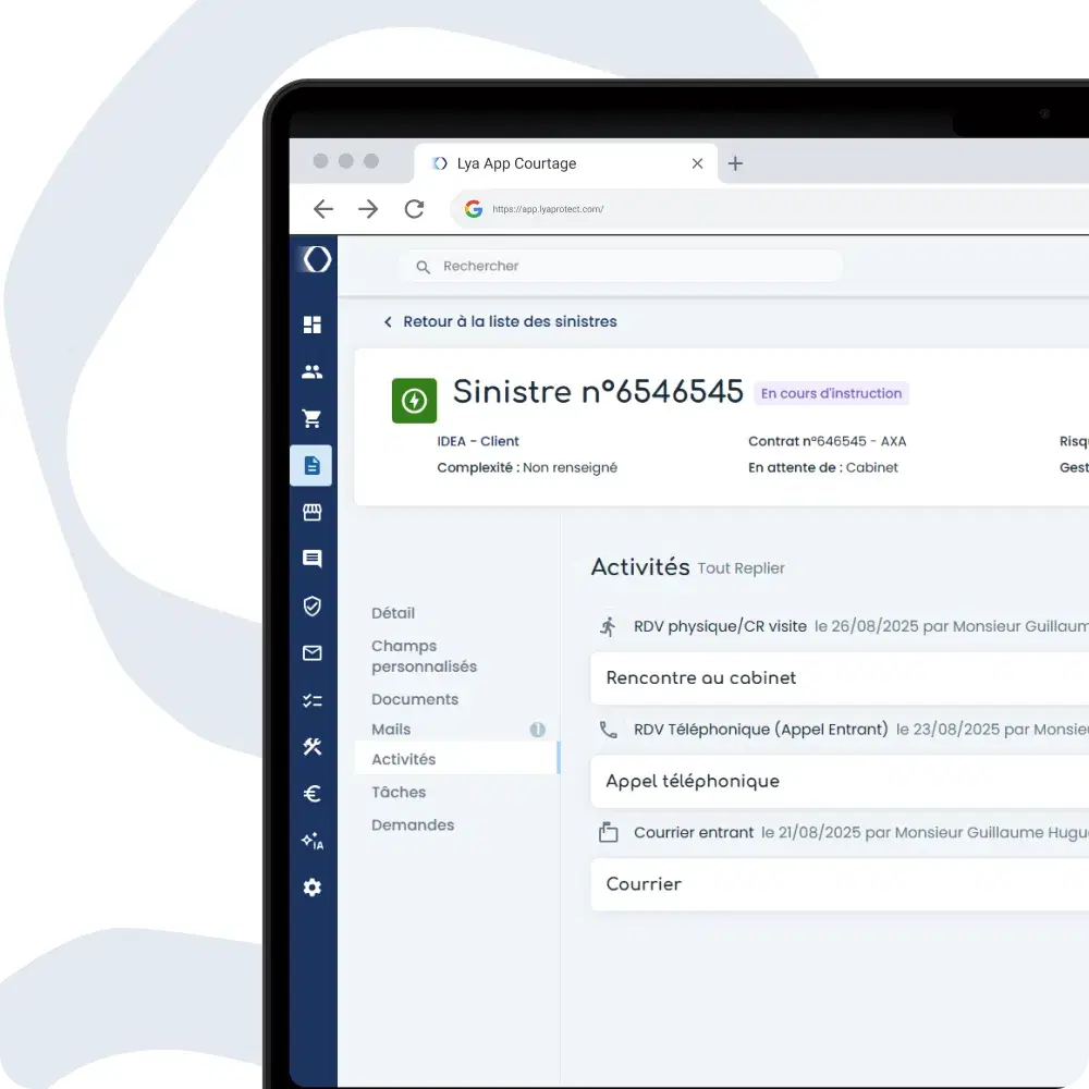 Interface automatisation démarches administratives sinistres - Missionnement experts