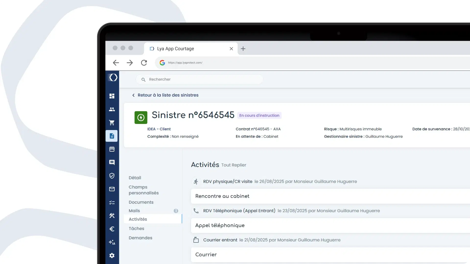 Interface centralisation informations sinistres - GED documents justificatifs
