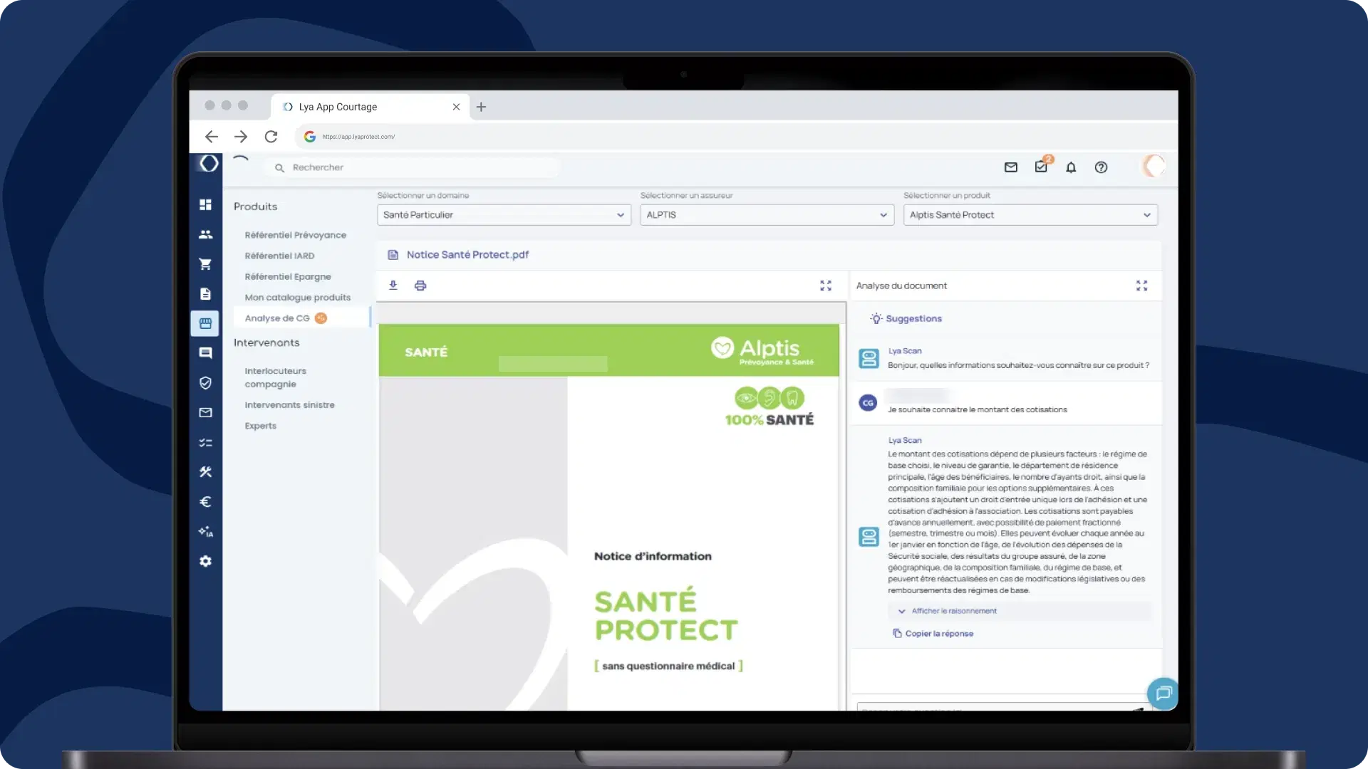 Interface IA LyaScan - Analyse de documents avec suggestions intelligentes