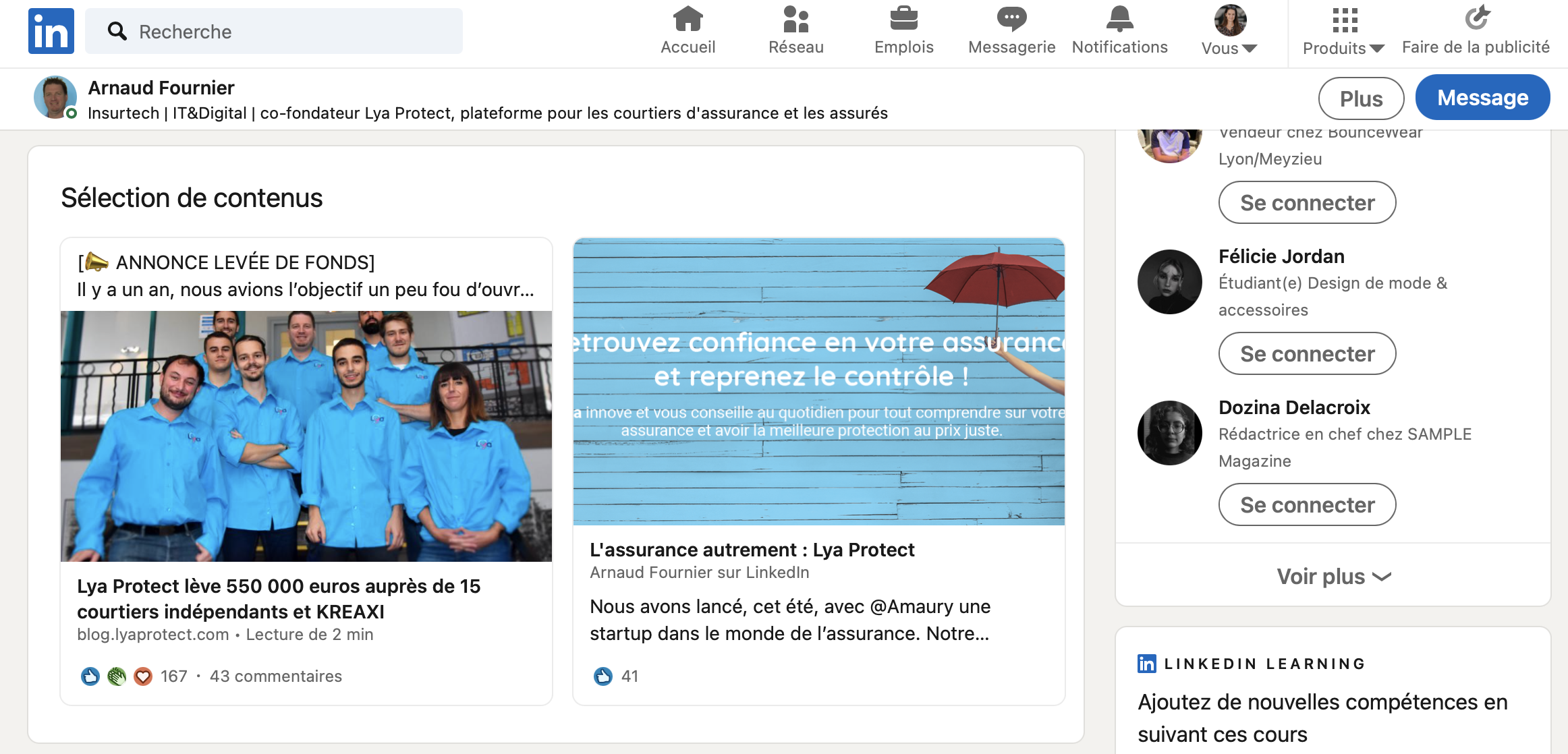 sélection de contenus sur Linkedin