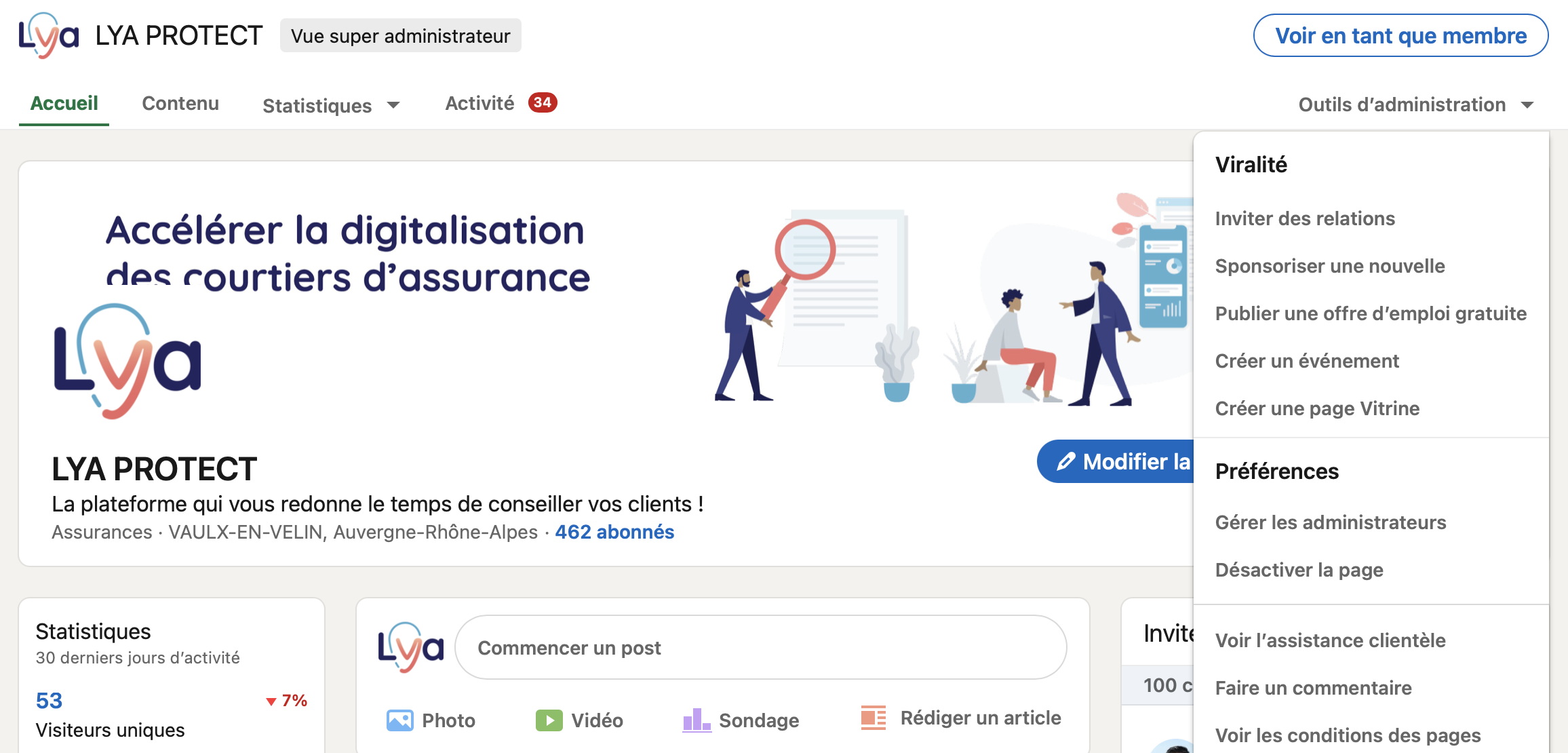 gérer sa page linkedin