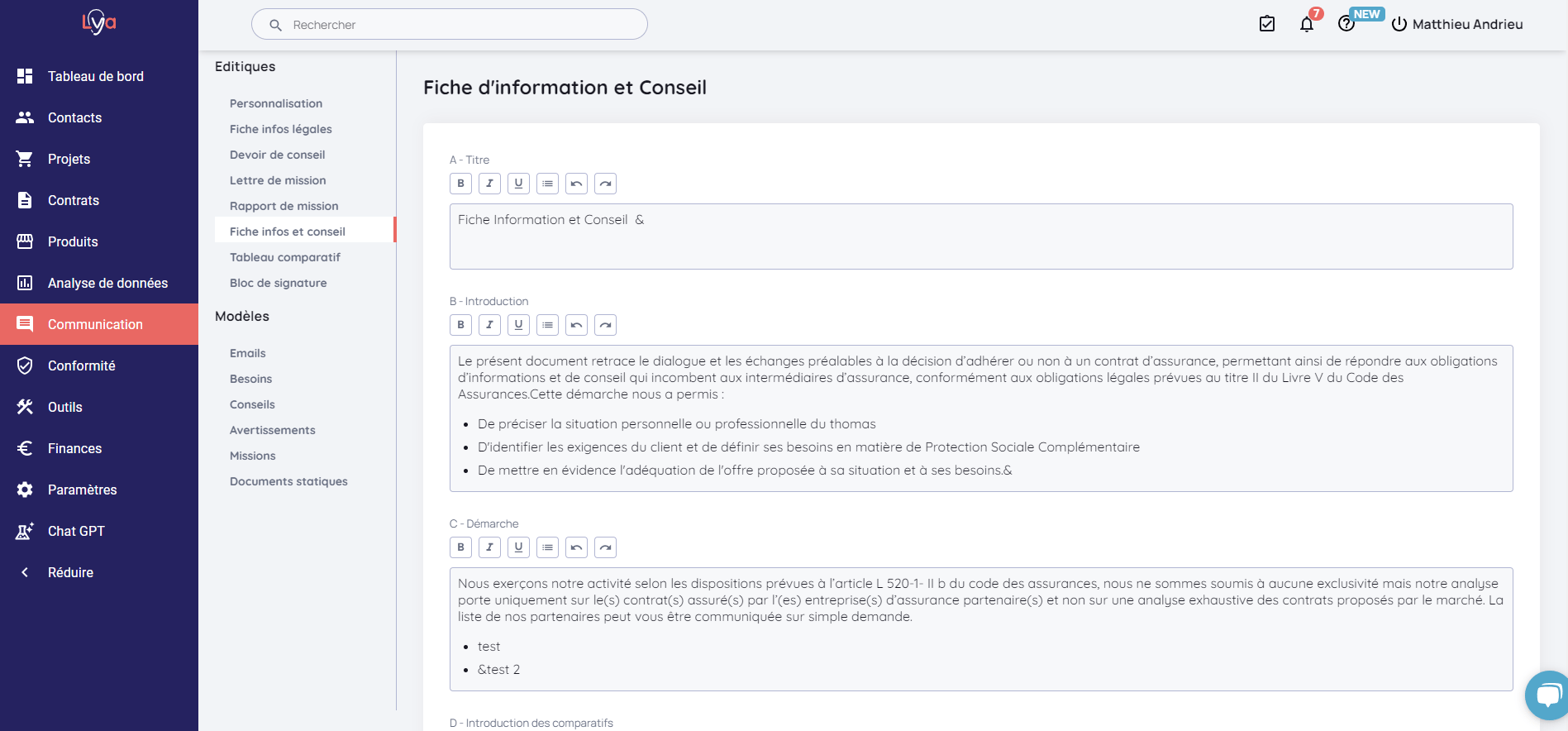 Fiche d'Information et Conseil