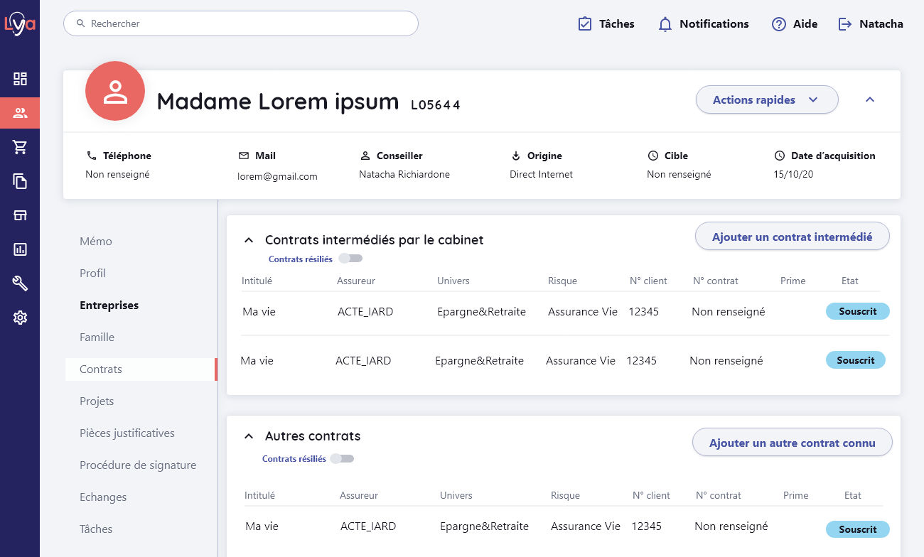 Page personne – Contrats résiliés non affichés