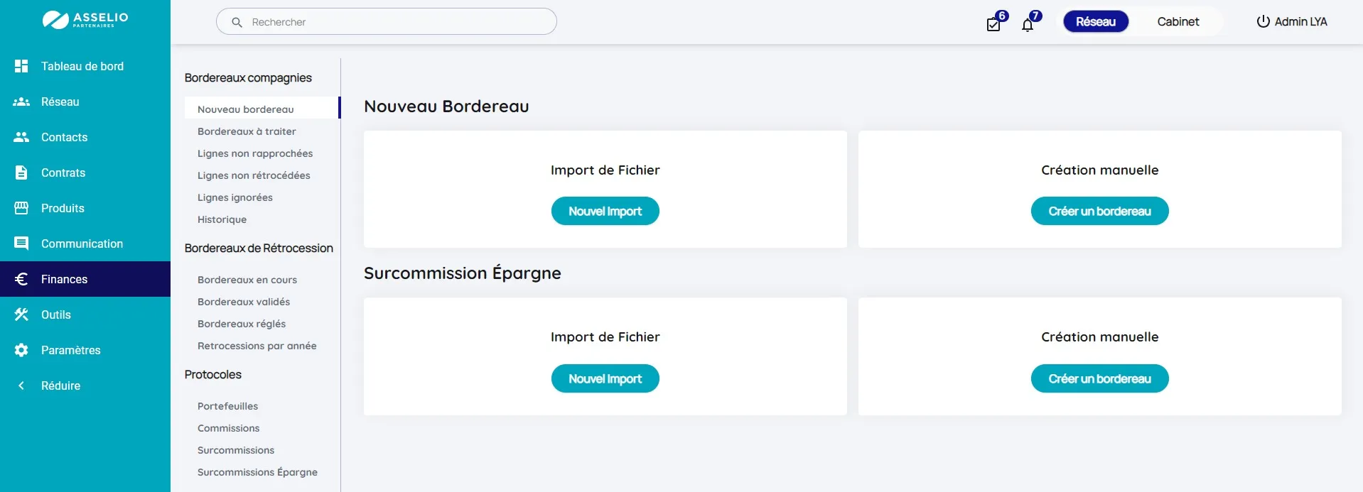 import bordereau membres réseau